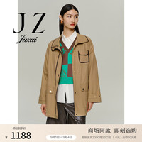 玖姿（JUZUI）气质立领通勤撞色风衣女2024秋季JWDQ41301 花纹卡其 S