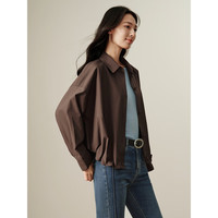 玖姿·安娜蔻clean fit简约松弛抽绳多色衬衫风衣外套2024秋季 深咖啡 XS