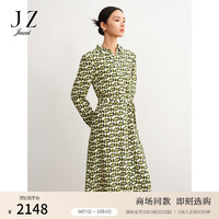 玖姿（JUZUI）优雅休闲几何真丝连衣裙女2024秋季JWDQ50034 花草绿 XL