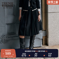 Teenie Weenie小熊半身裙女2024秋学院复古百褶中长半身裙女 黑色 155/XS