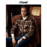 ELAND衣恋衬衫女纯棉经典美式复古格纹轻磨毛衬衣内搭外穿春秋 棕色(85)Brown L/170
