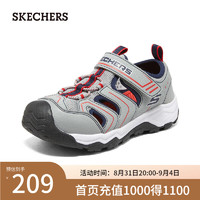 斯凯奇（Skechers）中大童魔术贴包头凉鞋407030L 灰色/海军蓝色/GYNV 32码