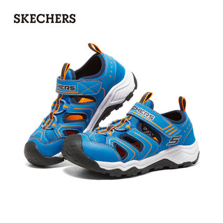 斯凯奇（Skechers）中大童魔术贴包头凉鞋407030L 蓝色/橘色/BLOR 36码