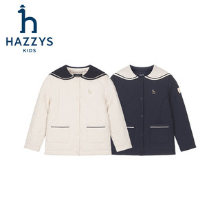 哈吉斯（HAZZYS）品牌童装女童棉服2024冬季透湿保暖时尚海军翻领可爱柔软棉服 米白色 160cm