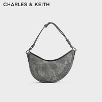 CHARLES&KEITH24秋季CK2-40271413简约纯色单肩腋下包马鞍包 DARK GREY深灰色 S