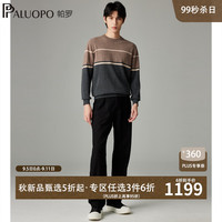 帕罗（PALUOPO）2024秋冬新款100%纯山羊绒衫男士针织休闲圆领保暖条纹提花毛衣