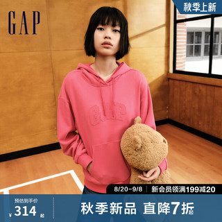 Gap 盖璞 女装2024初秋新款法式圈织软小熊logo连帽卫衣休闲上衣636659 粉色 160/80A(S) 亚洲尺码