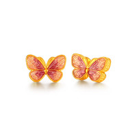 梦金园  黄金转运珠 硬金5D蝴蝶微荧光珐琅吊坠配件