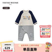 Teenie Weenie Kids小熊童装24秋男宝宝圆领按扣拼接连体哈衣 藏青色 80cm