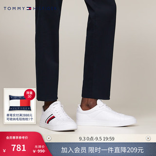 TOMMY HILFIGER24秋冬男休闲百搭条纹织带牛皮革运动鞋板鞋FM0FM05163 白色YBS 41