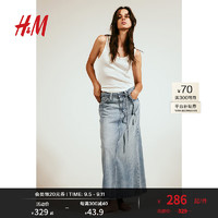 H&M女装2024夏季舒适休闲开衩牛仔半身裙1204765 浅牛仔蓝 165/80