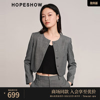 红袖格雷系格纹短西装外套秋季2024女装圆领通勤百搭上衣 云雾灰075 XL