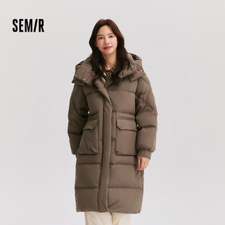 森马（Semir）羽绒服女长款三防防风保暖百搭2024冬季宽松连帽外套简约 深卡其(灰鸭绒)50790 165/88A/L