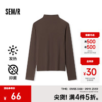 森马（Semir）长袖T恤女半高领吸湿发热抗菌2024冬纯色紧身抓绒打底衫 深咖啡50954 150/76A/XS