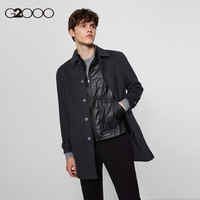 G2000【羊毛蚕丝】G2000男装2024秋冬可拆卸内胆中长大衣外套 炭黑色 50