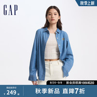 Gap男女装2024秋季新款纯棉刺绣logo牛仔衬衫宽松休闲上衣622871 中度水洗 1