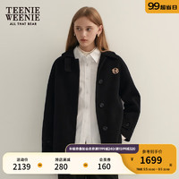 Teenie Weenie【澳毛+桑蚕丝】小熊2024静奢风双面毛呢大衣中长款 黑色 155/XS