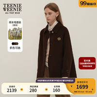 Teenie Weenie【澳毛+桑蚕丝】小熊2024静奢风双面毛呢大衣中长款 棕色 165/M