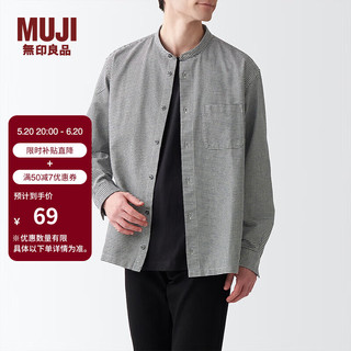 无印良品 MUJI 男式 棉水洗牛津 立领衬衫 纯棉全棉 ACA40C2S 白色格纹 L