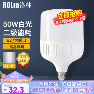 洛林 E27螺口柱形灯泡 50W 白光