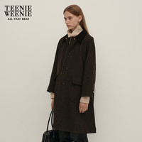 Teenie Weenie小熊2024秋季风衣式澳毛混纺长款毛呢大衣外套女 棕色 170/L