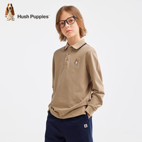 暇步士（Hush Puppies）童装儿童男大童2024春秋舒适休闲学院风长袖POLO衫 燕麦卡其 110cm 略薄
