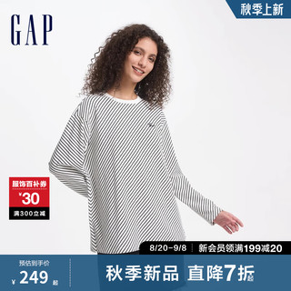 Gap女装2024秋季刺绣logo条纹针织长袖T恤时髦休闲上衣637889 白色条纹 165/84A(M) 亚洲尺码