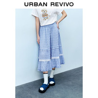 UR2024秋季新款女装休闲少女感格纹蕾丝花边半裙UYU540003 中蓝格子