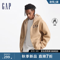 Gap男女装2024秋季毛毡布logo仿羊羔绒连帽卫衣外套609272 卡其色 185/108A(XXXL) 亚洲尺码