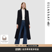歌力思（ELLASSAY）2024秋冬山羊绒羊毛保暖腰带简约长款毛呢大衣女EWD356D02100 经典黑 XS