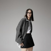 ochirly欧时力 小香风毛呢外套女宽松保暖复古气质2024秋季 黑色 XS
