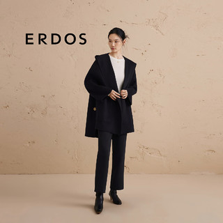 ERDOS【纯羊绒】24秋冬廓型宽松连帽大衣显瘦双面毛呢女毛呢大衣 黑 175/92A/XL