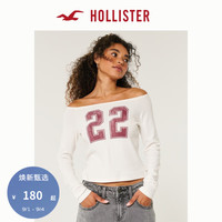 HOLLISTER24秋季美式辣妹棉质露肩印花长袖T恤 女 白色 S (165/88A)