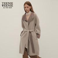 Teenie Weenie【澳毛】小熊2024秋季优雅轻奢感双面呢长款毛呢大衣 燕麦色 170/L