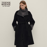 Teenie Weenie【澳毛】小熊2024秋季优雅轻奢感双面呢长款毛呢大衣 黑色 165/M
