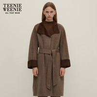 Teenie Weenie【澳毛】小熊2024秋季优雅轻奢感双面呢长款毛呢大衣 卡其色 175/XL