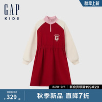 Gap女童2024秋季毛巾绣logo撞色翻领收腰连衣裙儿童装641910 红色 140cm(10-11岁) 亚洲尺码