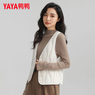 鸭鸭（YAYA）羽绒马甲女短款2024年冬季时尚休闲百搭V领坎肩马甲背心潮K 米白色 165/88A(L)