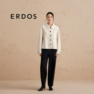 ERDOS 24秋冬箱型短款宽松百搭羊毛外套翻领双面毛呢女毛呢大衣 白 175/96A/XXL