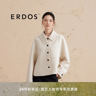 ERDOS 24秋冬箱型短款宽松百搭羊毛外套翻领双面毛呢女毛呢大衣 白 175/96A/XXL