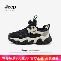 Jeep 吉普 女童鞋子春秋防滑软底儿童鞋2024网面透气童鞋男童运动鞋 黑色 28码 鞋内长约17.9cm