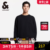 杰克·琼斯（JACK&JONES）男装秋季舒适胸前法斗犬贴布绣长袖纯棉宽松卫衣男潮流套头衫 E40 黑色 195/112A/XXXL