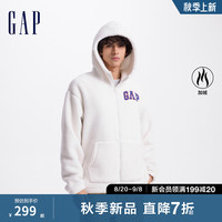Gap男女装2024秋季毛毡布logo仿羊羔绒连帽卫衣外套609272 白色 170/92A(M) 亚洲尺码