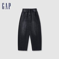 Gap女装2024秋季纯棉logo水洗牛仔长裤休闲宽松灯笼裤638406 水洗黑 160/62A(26) 亚洲尺码