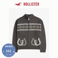 HOLLISTER24秋织纹拉链立领宽松针织开衫外套 男 KI320-4047 深棕色 L (180/108A)