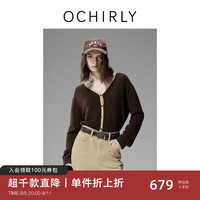 ochirly欧时力 牦牛绒羊毛针织外套女开衫V领气质2024秋季 深啡 M