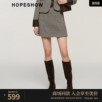 红袖小香风粗花呢短裙秋季2024女装美拉德拼接腰头半身裙 咖色花呢6A8 S