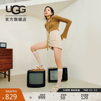 UGG 秋季女士交叉鞋面厚底弹力束带毛毛凉鞋 1121550 CHE|栗色 42