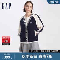 Gap女装2024初秋新款刺绣logo撞色拼接卫衣开衫可叠穿上衣637689