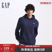 Gap男女装2024秋季碳素磨毛刺绣logo连帽卫衣抓绒上衣609220 海军蓝 180/100A(XL) 亚洲尺码